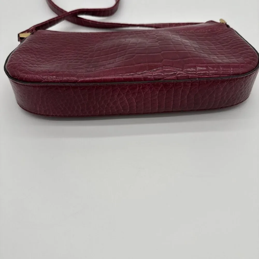 Vtg Y2K Mondani Faux Leather Embossed Shoulder Bag Burgundy